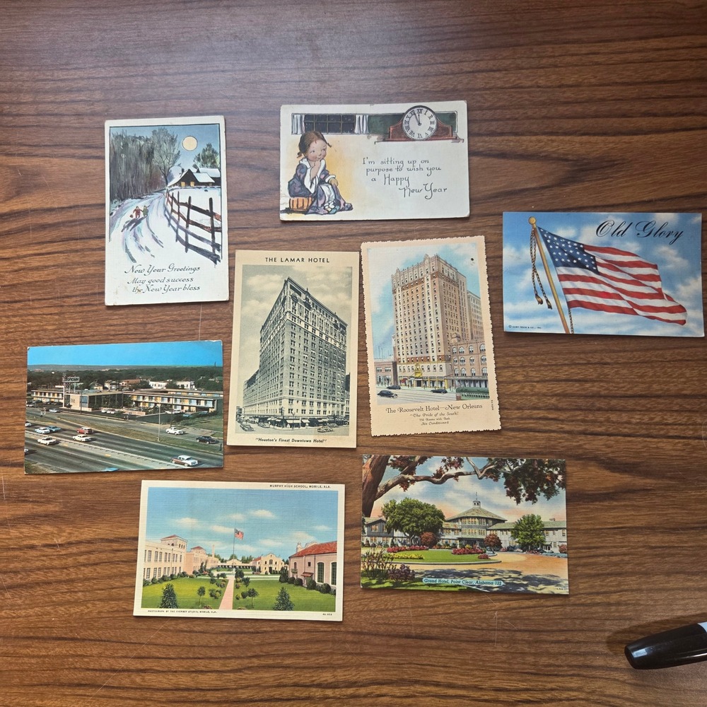Vintage Postcard Lot 8pc Lamar Roosevelt Hotel Houston New Orleans Alabama 1950s
